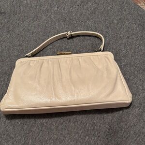 Chic Cream Leather vintage 1950’s handbag with original mirror